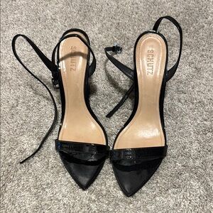 SCHUTZ Black Strappy Pointed Toe wedges